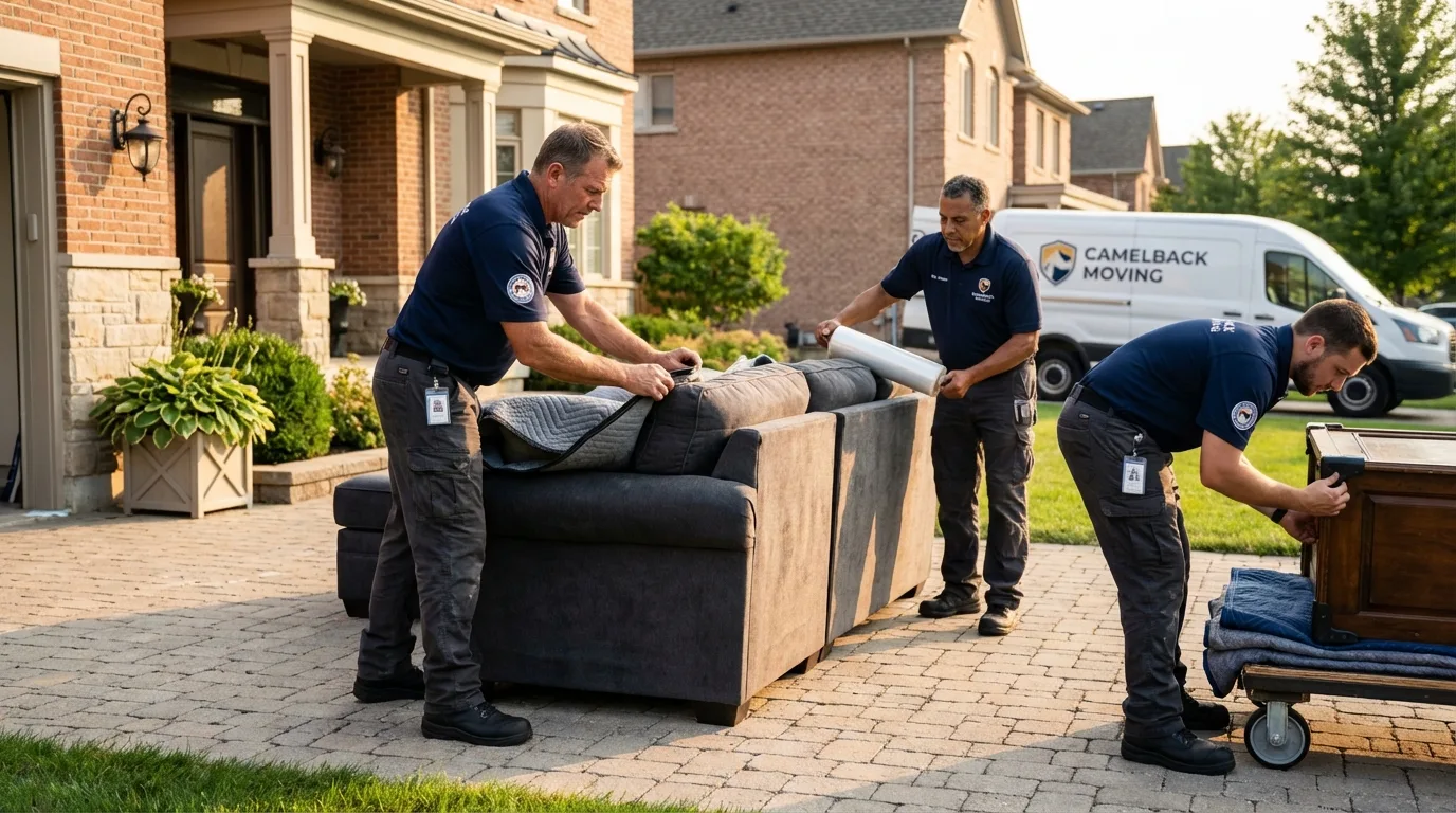 Large estate moving crew wrapping furniture in Windham, NH